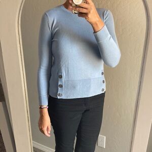 J. Jill Fitted Light Blue Scope Neck Sweater with Button Accents